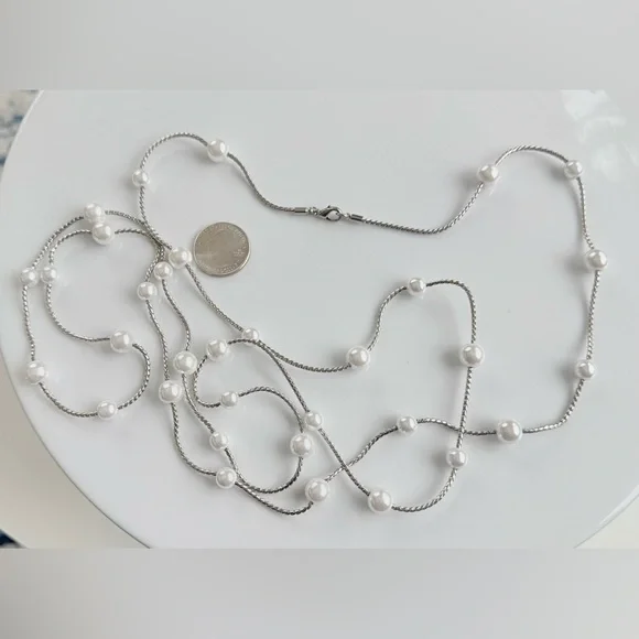 Park Lane “Shannel” Silver Faux Pearl Necklace - Picture 7 of 9